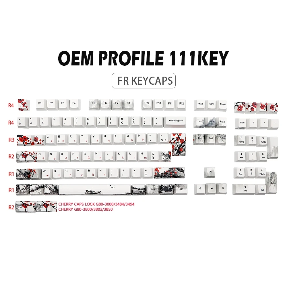 

Dye Sublimation Plum Blossom OEM Profile Keycap ES FR FI DE Keycaps For MX Switch Mechanical Gaming Keyboard ISO AZERTY Key cap