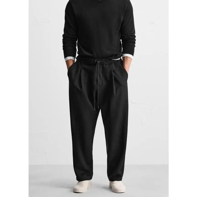 

Autumn Winter New Men's Loose Straight Leg Suede Wide Leg Casual Pants Wrinkles Trendy Youth Vitali Sle Long Trousers