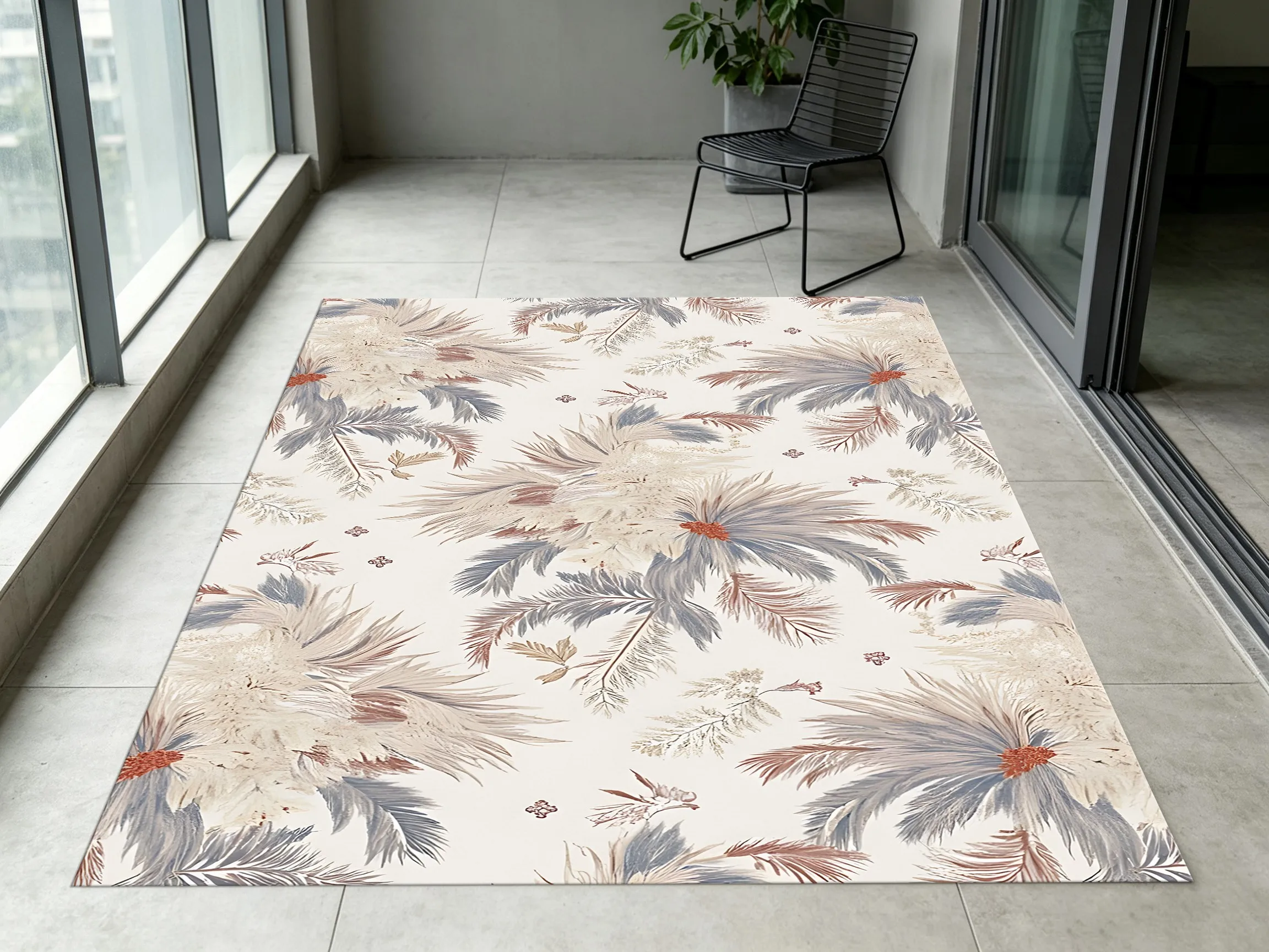 2D Large Rug Soft Mist Reed Floral Pattern Gentle French Style Living Room Bedroom Home Decor