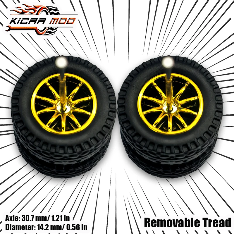 1/64 Model Car Wheels with Rubber All Terrain Tires Ten Spokes Refitting Parts for Off-road Vehicle HotWheels Medium Size 1 Set