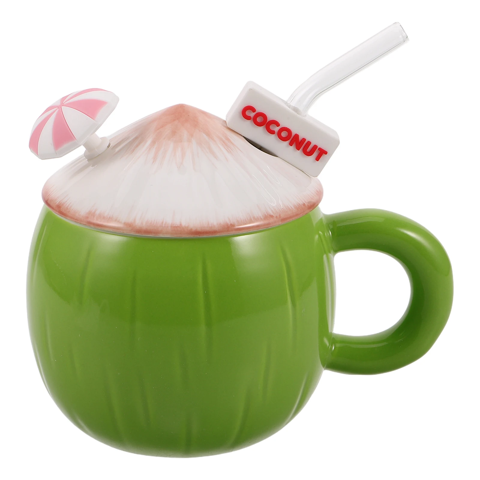 

Mug Ceramic Coconut Shaped Cup Straws Cute Mugs for Women White Porcelain Cups Hawaiian