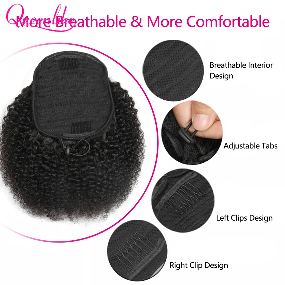 Afo Kinky Curly Pontail Human Hair for Women 10-30 inch Drawstring Ponytail For Women 100% Human Hair Extensions Clip in