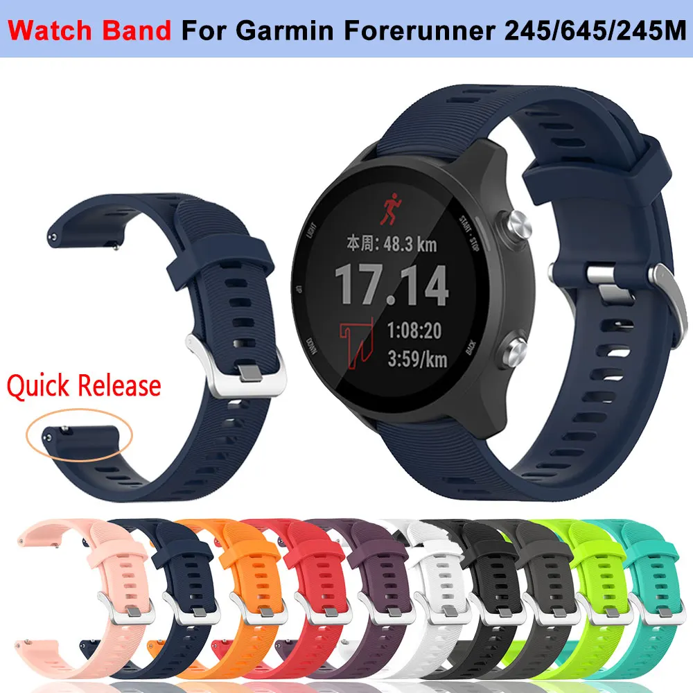 20mm Silicone Wath Strap For Garmin Forerunner 245 245M 645 Smart WatchBand Replacement Watchband or Garmin Vivoactive 5 Venu