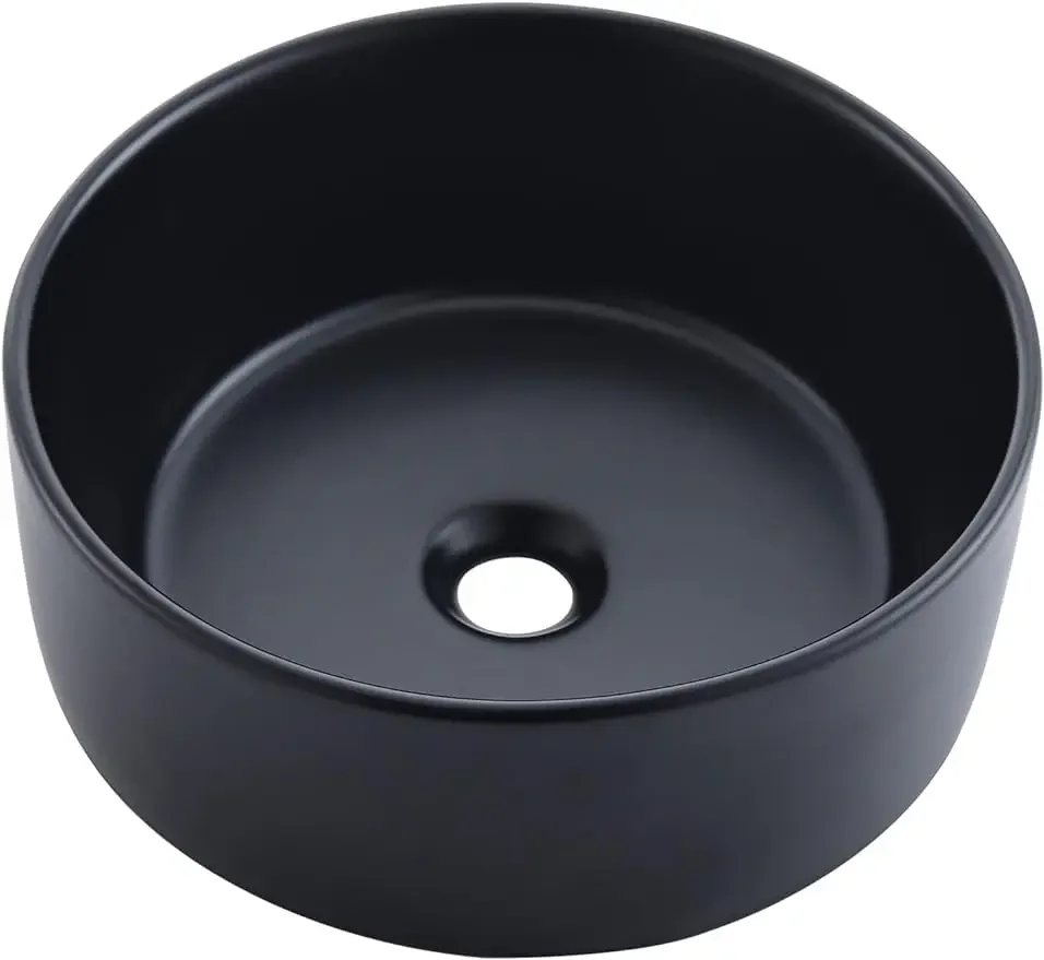 

Black Round Vessel Sink, BoomHoze 16"x16" Modern Countertop Circle Matte Porcelain Ceramic Bathroom Sink Above Counter