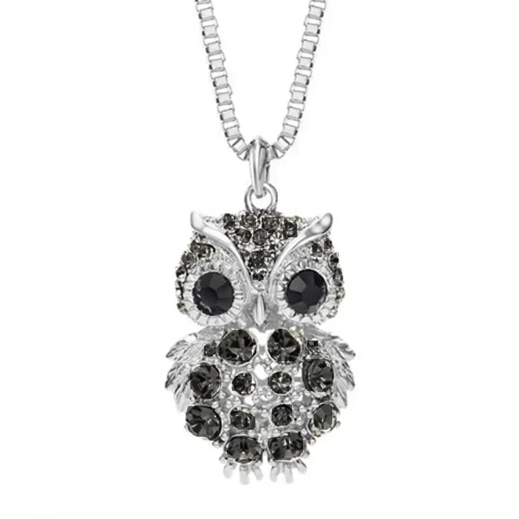 2024 New Korean Cute Sweater Chain Crystal Owl Necklace Long Women\'s Autumn and Winter Clothes Pendant Accessories