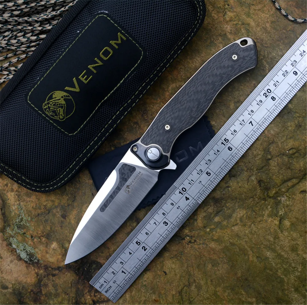 

Kevin John Venom M390 Blade Titanium CF Handle Flipper Outdoor Hunting Pocket Folding Collection Gift Knives Bone Doctor