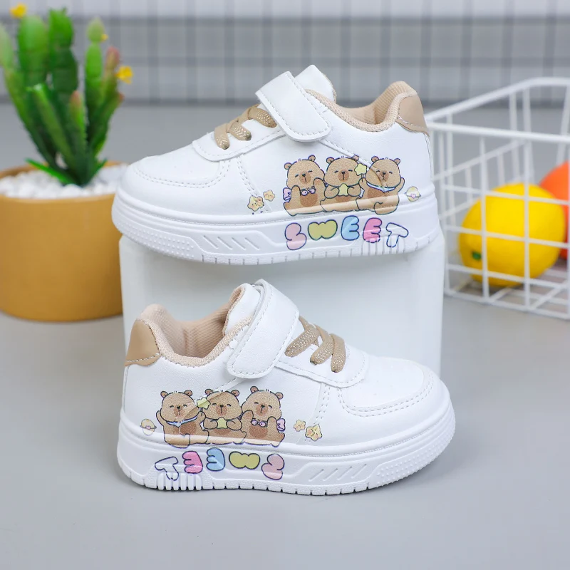 Hot Kids Girls Shoes New Children Sneakers Boys Girls Capybara Cartoon Print Casual Sport Shoe Student White Sweet Toddler Shoes