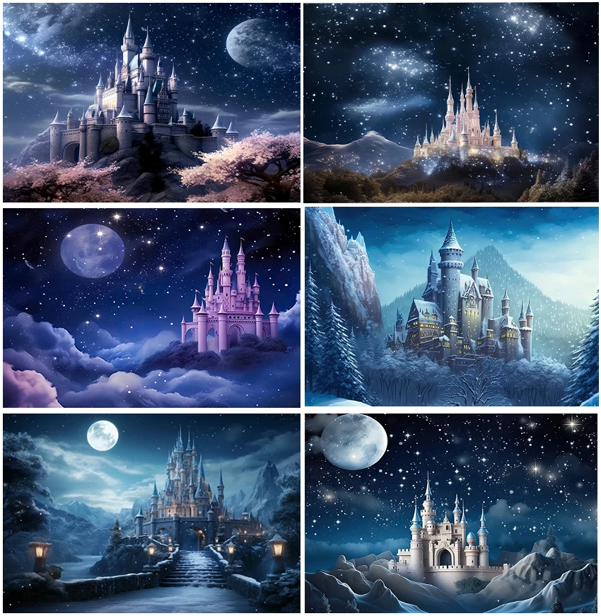 Moon Night Castle Palace Birthday Party Photography Backgrounds Starry Sky Baby Newborn Children Backdrops Decor Photo Studio