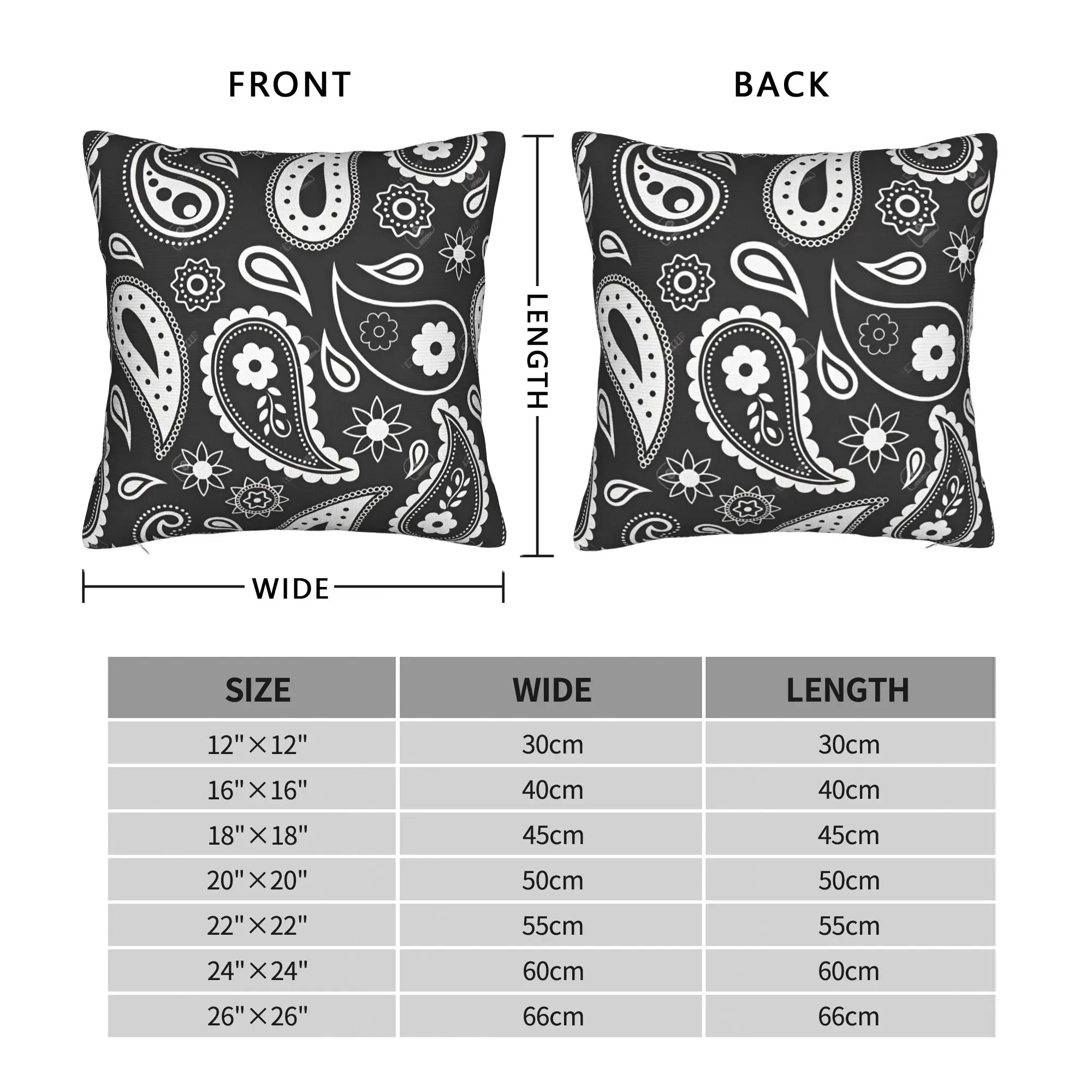 Black White Paisley Bandana Seamless Pattern Pillow Case  Comfy Pillow Cover For Sofa Home Decoration Funny Cushion Cover