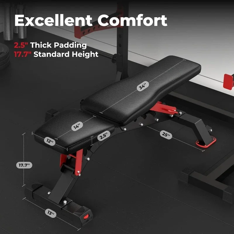 Weight Bench, 1200LBS Weight Capacity Strength Training Bench Heavy-duty Adjustable Workout Bench