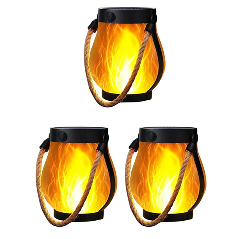 ABJN-Flame Lanterns 3 Pack Solar Powered Hanging Outdoor Waterproof-Lanterns With Dual Charging Modes For Garden Or Yard Decorat