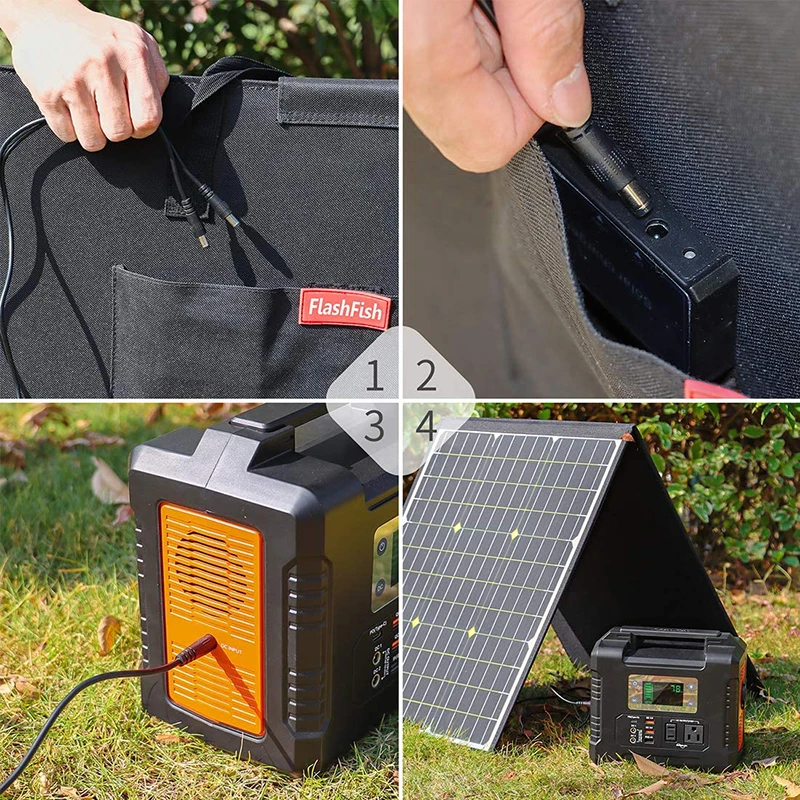 Flashfish-ポータブルソーラーパネル、100w 18v、5v USB折りたたみ式