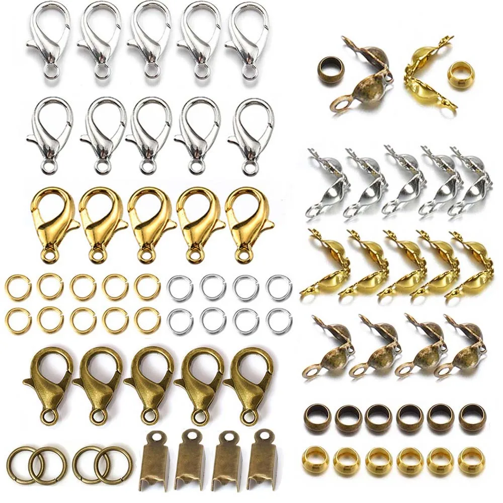 30pcs 100pcs Jewelry Making Kit Components Lobster Clasp Jump Rings Connector Crimp End Beads for DIY Bracelet Necklace Chains