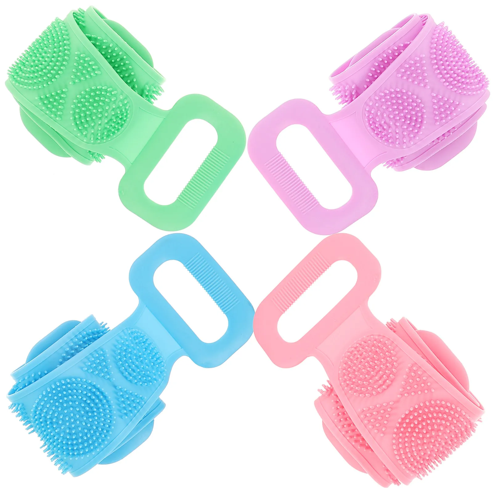 4Pcs Silicone Exfoliating Bath Belts Extra Long Back Scrubbers for Full Body Deep Cleaning Skin Massage Circulation Boost Shower