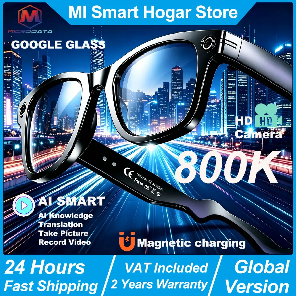 MicroData AI Intelligente Fotografie-Brille 800W Bluetooth-Brille, Schieberegler für Lautstärke, Übersetzung, Fotografie, Videoaufnahme, Musikwiedergabe, Intelligente Farbwechsel-Übersetzungsbrille