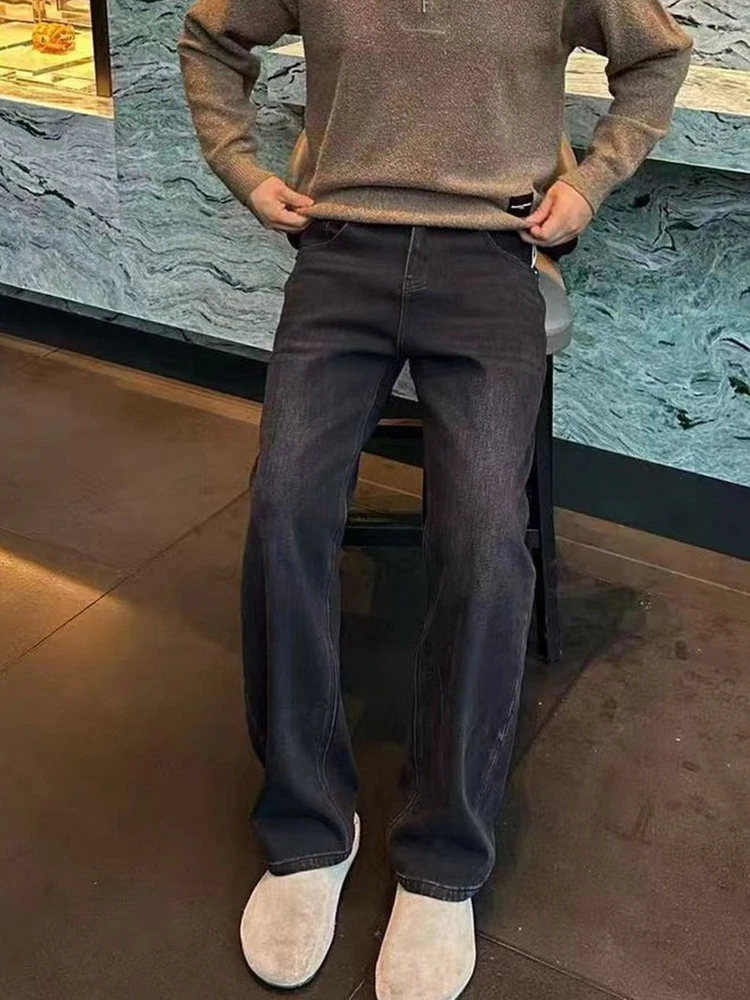 

Американские винтажные джинсы с высокой талией, прямые широкие брюки для мужчин, свободные, роскошные, простые, длинные, модные, осенне-зимние
