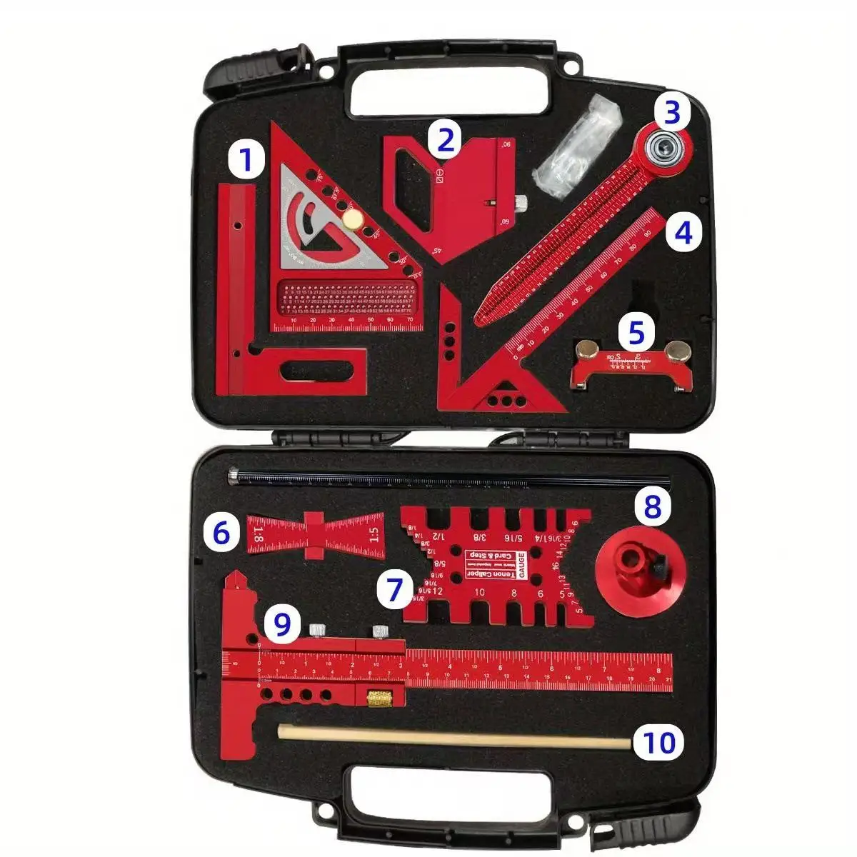 9pcs/10pcs Woodworking Measuring Tool Set with Storage Box for Wood Panel Splicing and Layout Planning in Woodworking Projects
