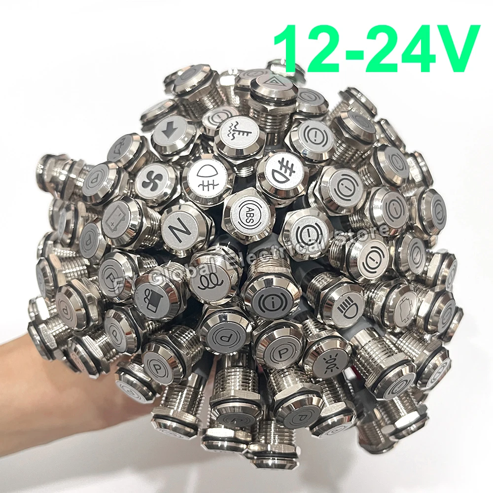 8/12/14 مللي متر الرموز LED مؤشر ضوء مع سلك الفضة معدن 12 فولت 24 فولت ملاحظة الرموز مؤشر داش مصباح إرشاد لوحة سيارة #3