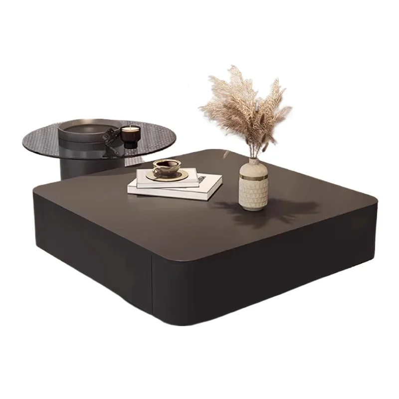 

Square modern simple coffee table, minimalist small apartment light luxury black, high-end combination