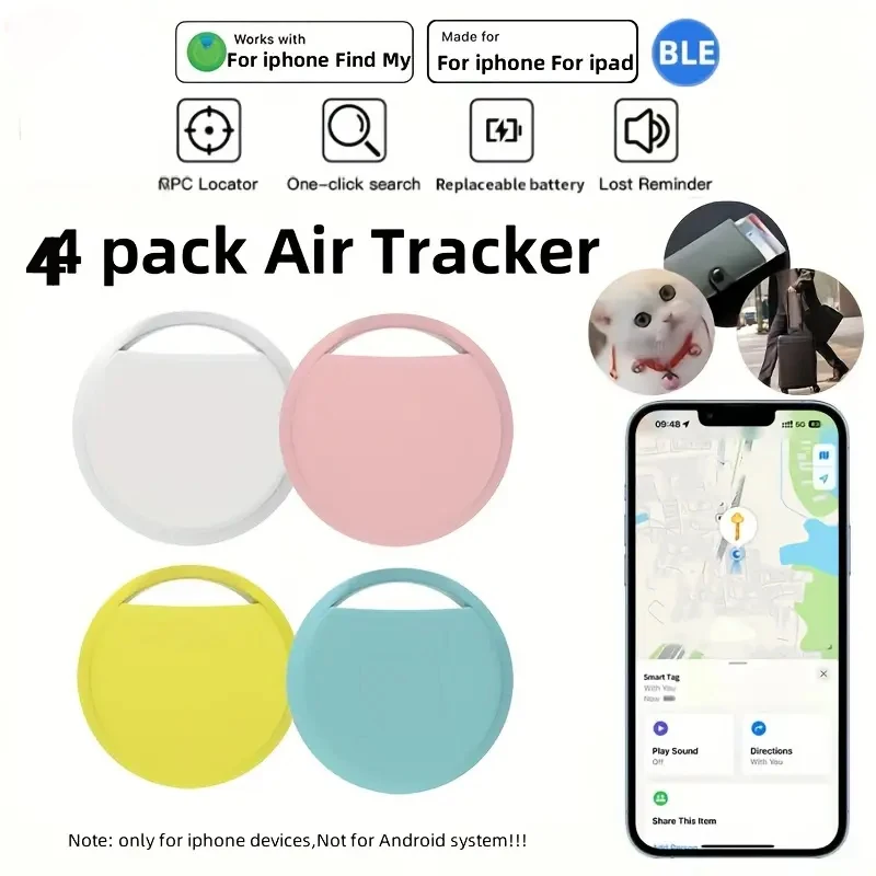 

4 шт. цветной воздушный трекер, беспроводные локаторы предметов, интеллектуальные трекеры по всему миру с защитой от потери (только для iOS), ключей, домашних животных, кошельков