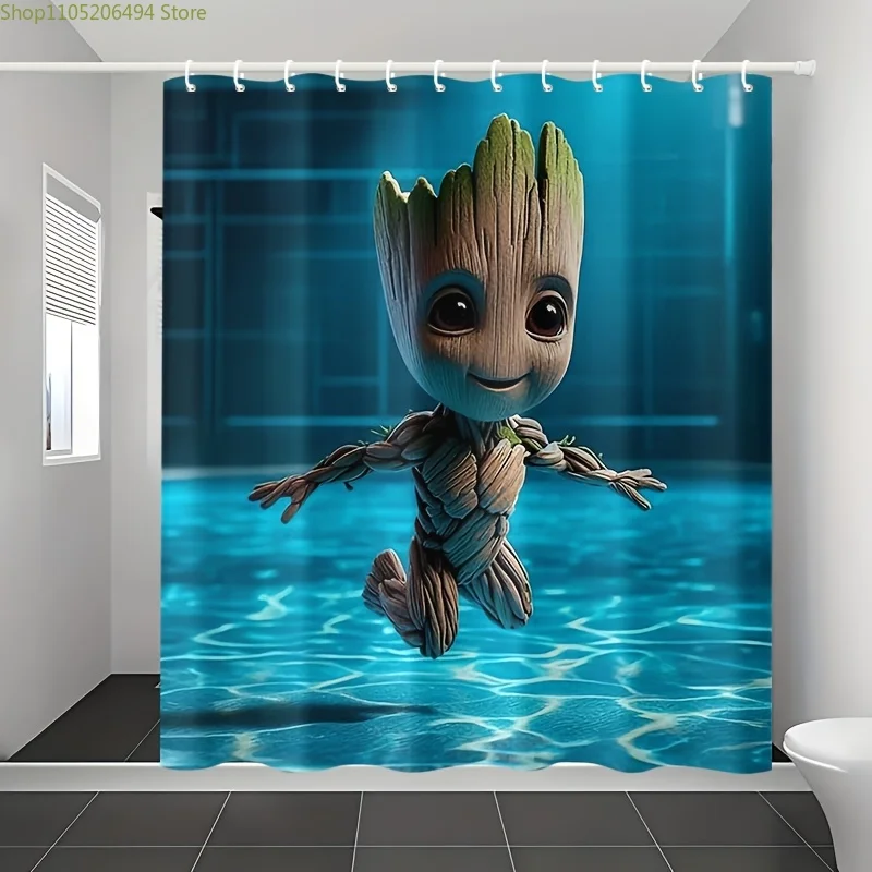 

Занавеска для душа Groot с 12 крючками - яркий мультяшный дизайн, современный декор для дома, идеальный подарок на новоселье, машинная стирка, полиэстер
