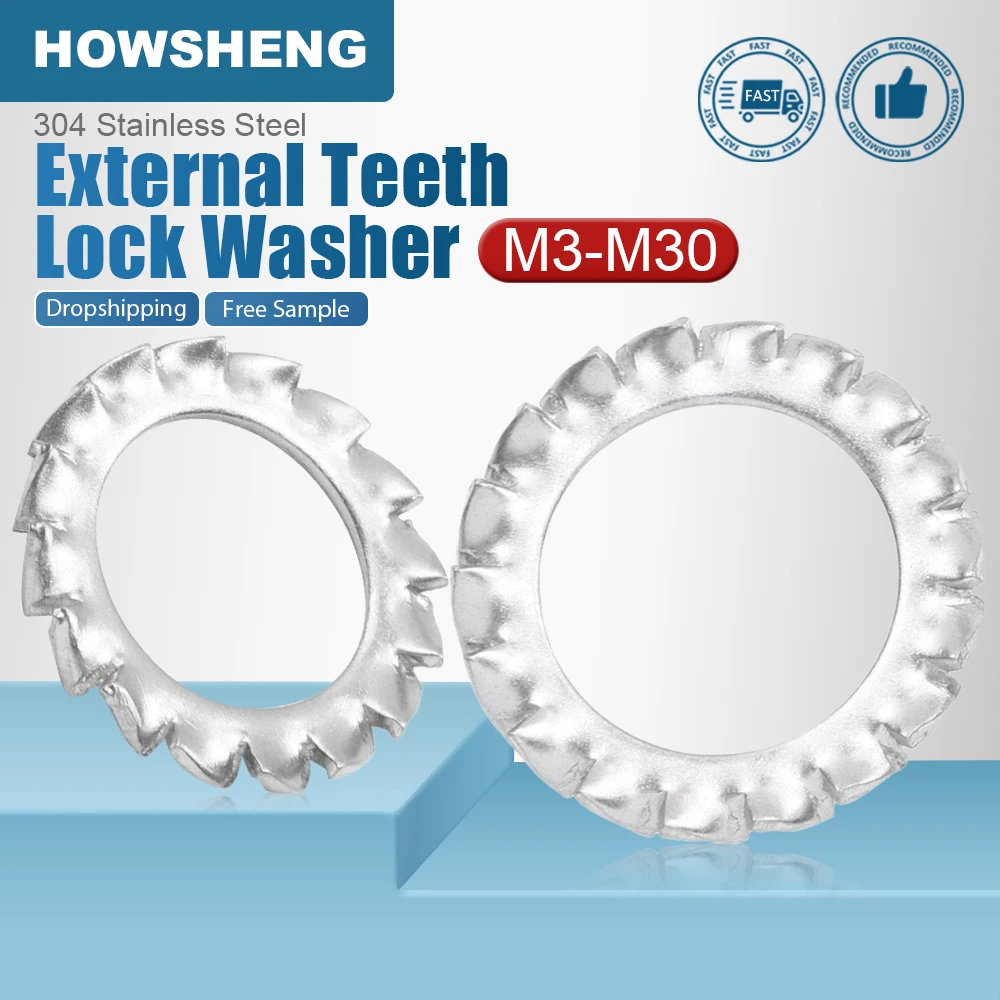 HOWSHENG 10-100 External Tooth Lock Washers M3 M4 M5 M6 M8 M10 M12 M14 M16 M18 M20 M24 M27 M30 Stainless Steel Star Lock Washers