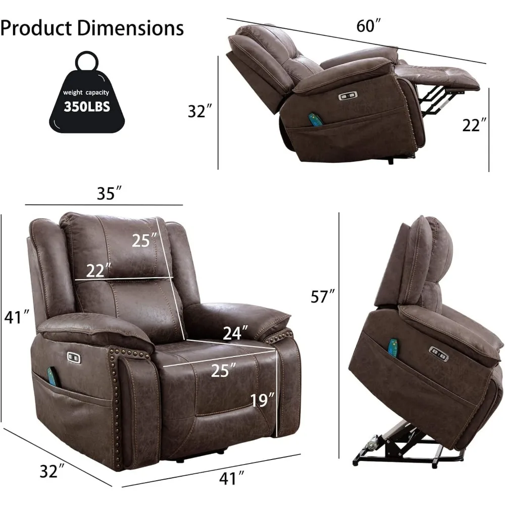 Faux Leather Power Lift Chair with Massage & Heat, 2 Concealed Cup Holders USB Ports, Electric Recliner with Adjustable Headrest