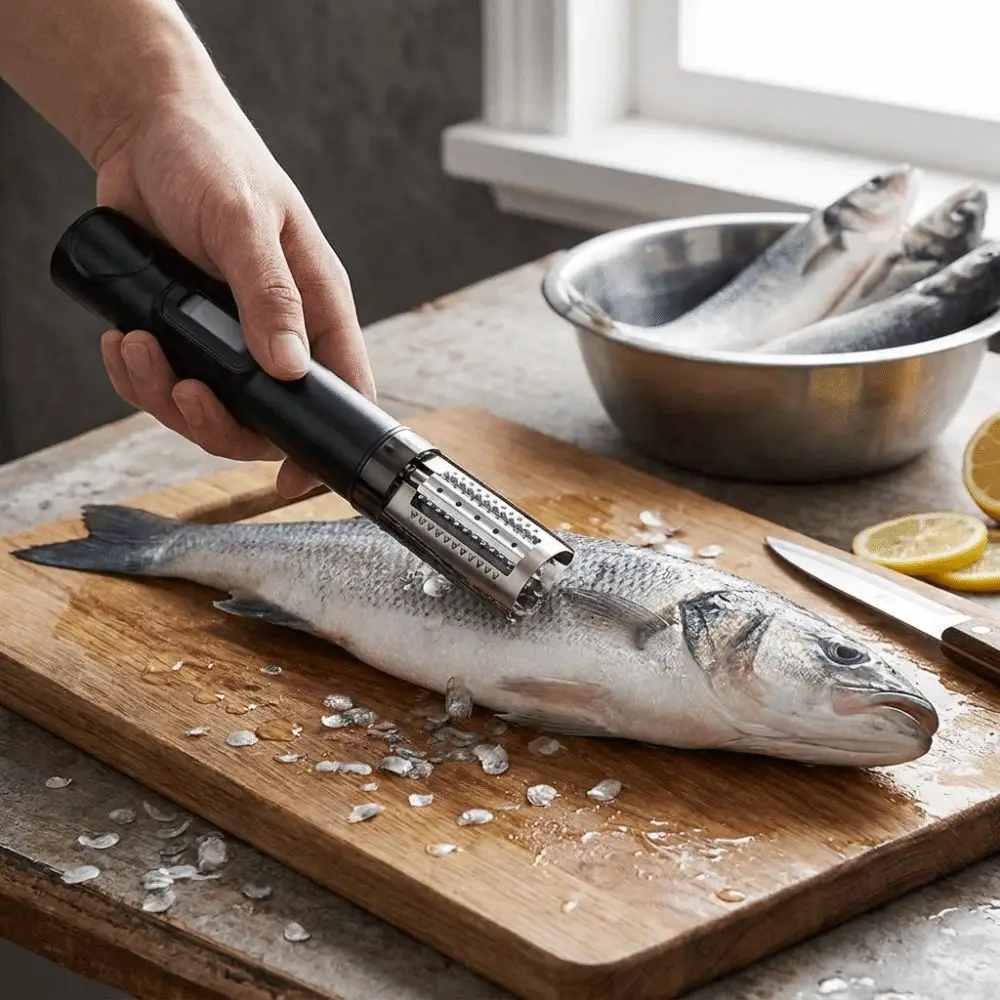 Cordless Electric Fish Scaler Left/Right Rotation 125W Electric Fish Scale Scraper Efficient Professional Fish Scale Remover