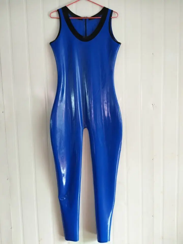 100% Latex Rubber Dunkelblau Sling Bodysuit Kostüm Anzug Suit Tight Zipper S-XXL