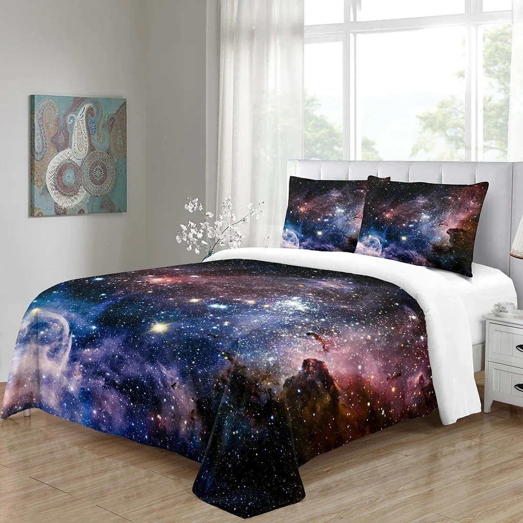 Juego  ropa  cama con funda  almohada para cama, con estampado 3d  Noche Estrellada y Luna, vista  la Vía Láctea