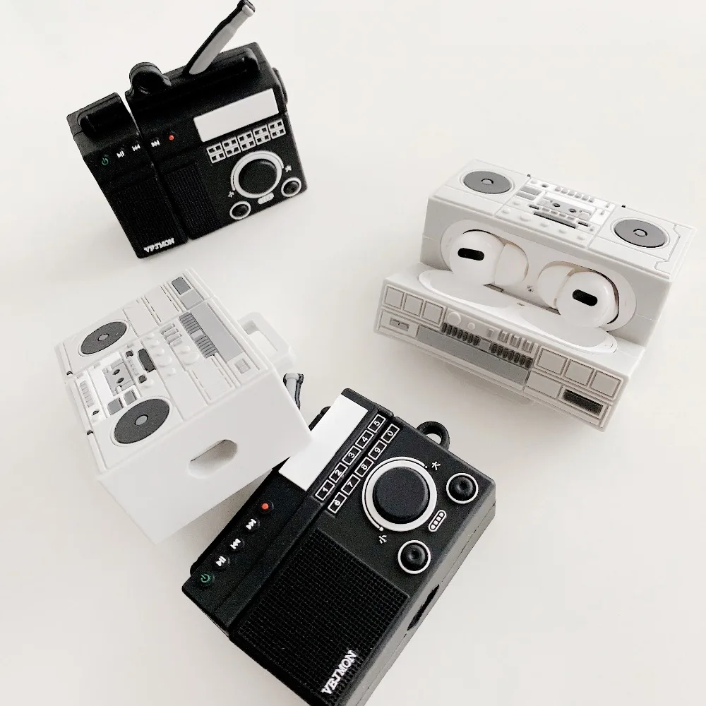 3D Cute Vintage Tape Recorder Player For AirPods 1 2 3 Pro Charging Soft Silicon Cover Wireless Bluetooth Earphone Case