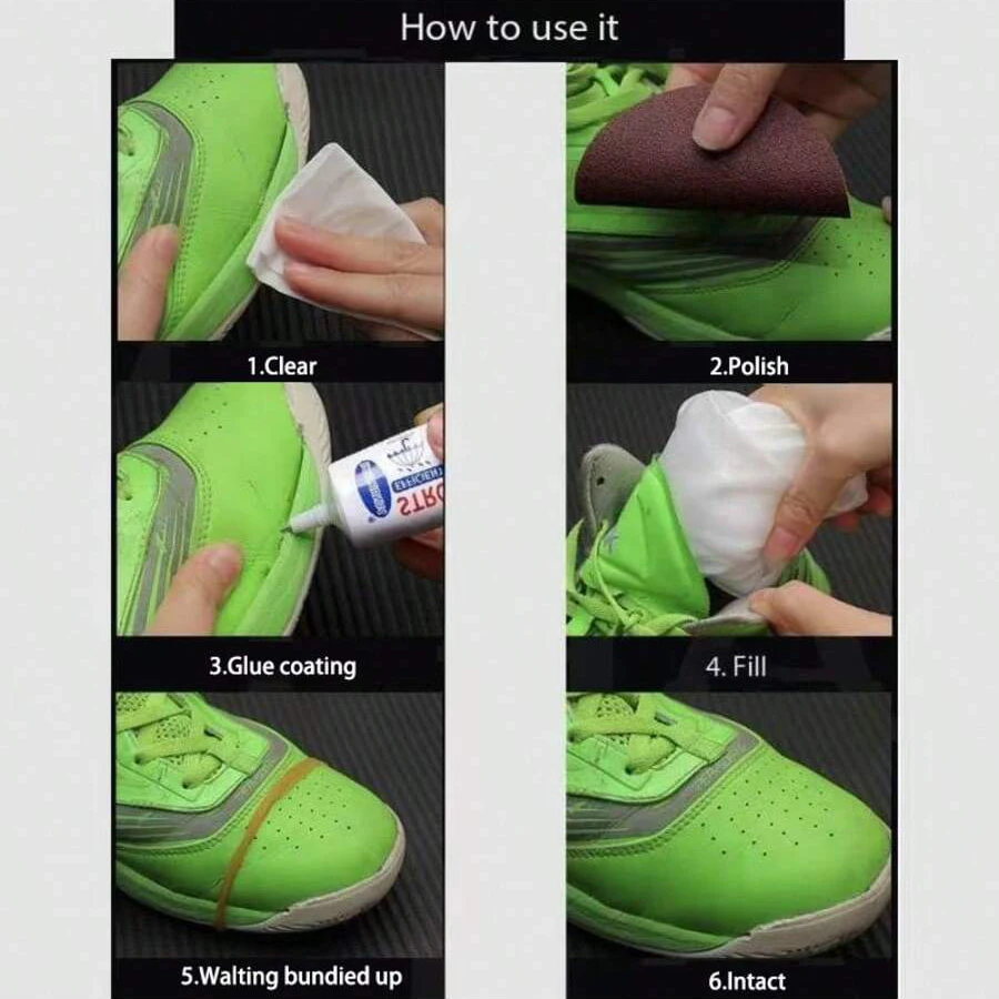 Cola para reparo de sapatos |   Afixa a separação da sola |   Elasticidade transparente para couro e tecido |   A pele segura, resistente à água |   60ml