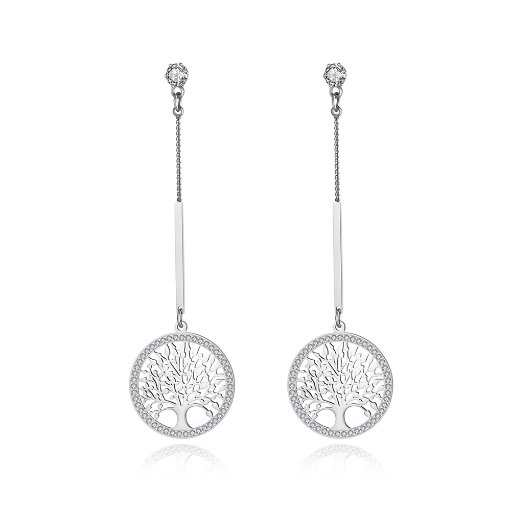 Lokaer Bohemia Stainless Steel Flowers Tree Tassel Earrings Jewelry Trendy Clay CZ Crystal Dangle Earrings For Women Girl E19123