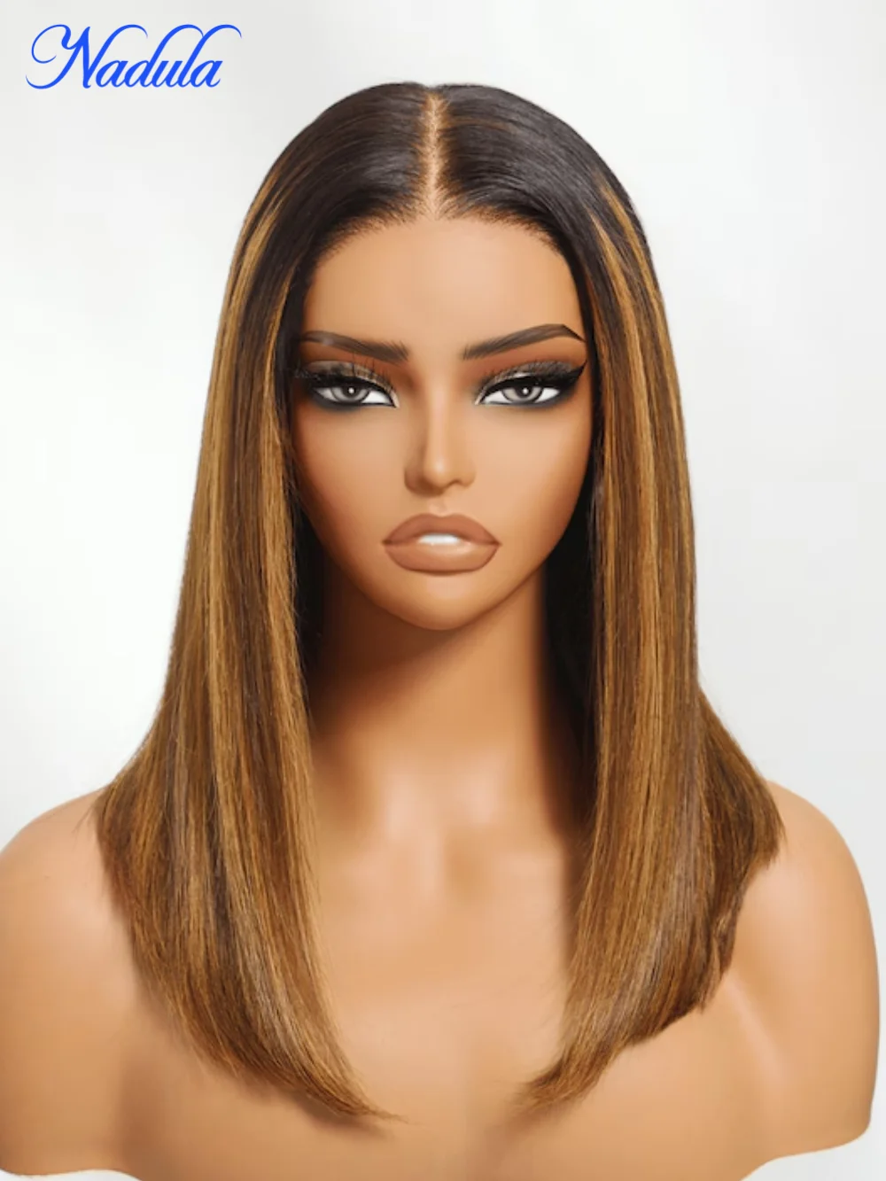 Nadula 7x5 Bye-Bye Slip ™   باروكة برباط على البيانو باللون البني العسلي مع جذور داكنة، ضع والذهاب، باروكة شعر بشري بدون غراء