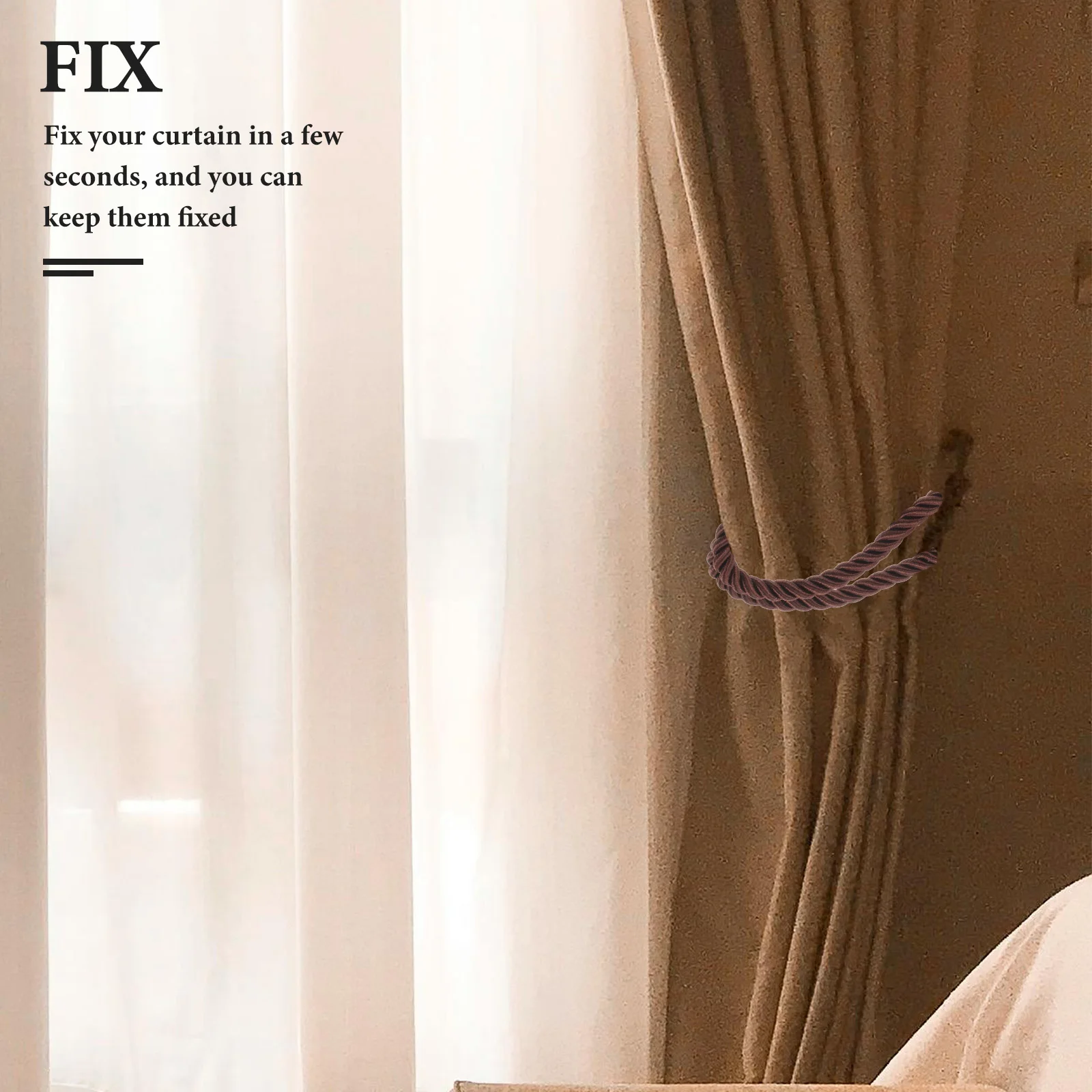 

4Pcs Rope Curtain Tiebacks Simple Smooth Edge Curtain Holdback for Living Room Bedroom Office Window Decoration