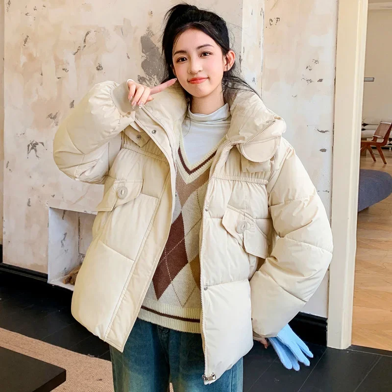 Winter White Parkas Women Hooded Coat Thick Warm Jacket Short Outerwear Female Slim Cotton Padded Basic Tops Outwear