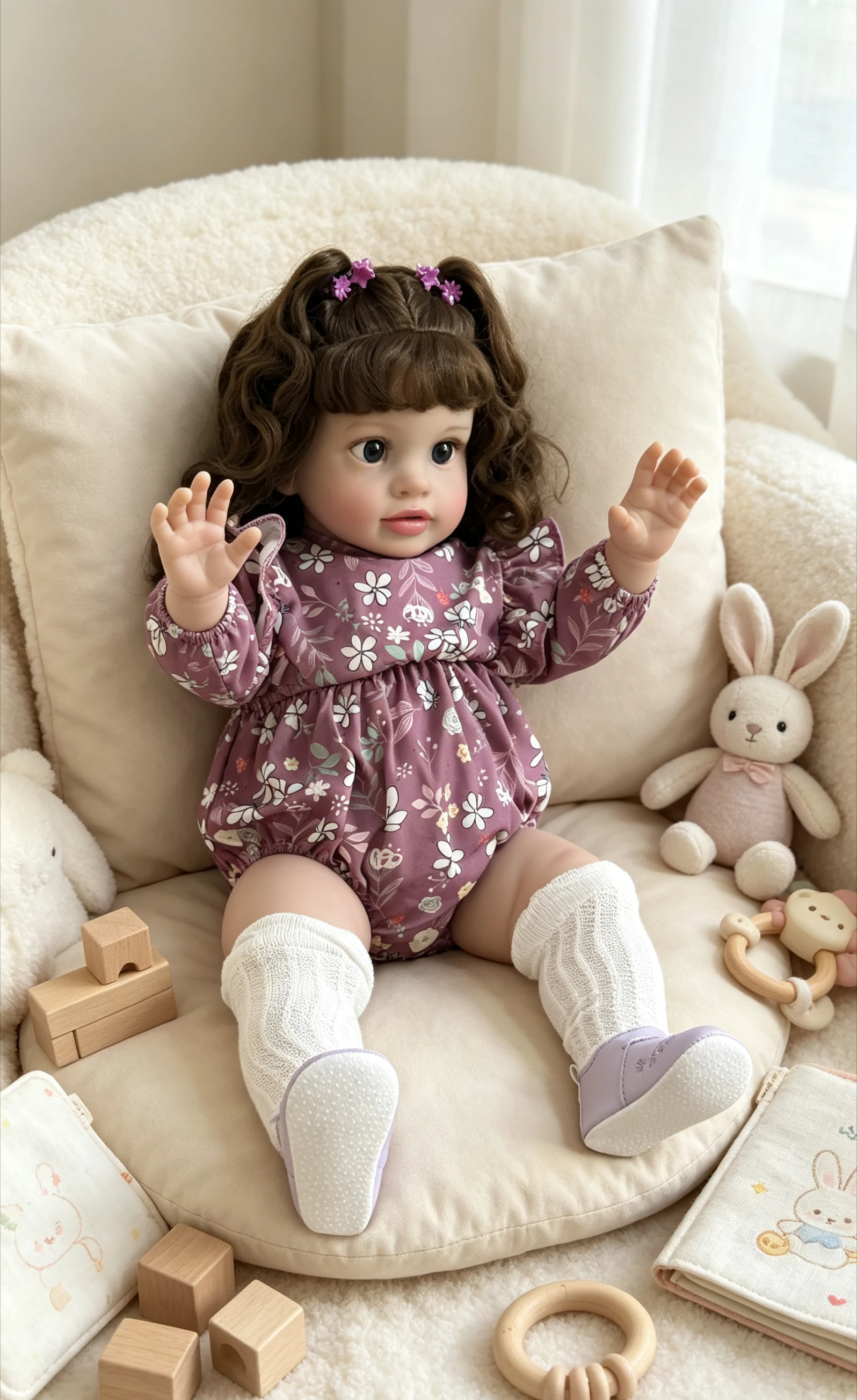 Huge Size Baby Reborn Pippa 66cm Realistic Toddler Girl  Handmade 3D Skin with Visible Veins Implantation Curly Hair Baby Dolls