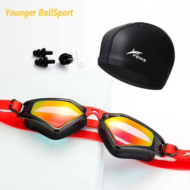 Professional Swimming Goggles Men and Women Silicone Colorful Electroplating Replacement Nose Bridge Goggles Swimming cap set