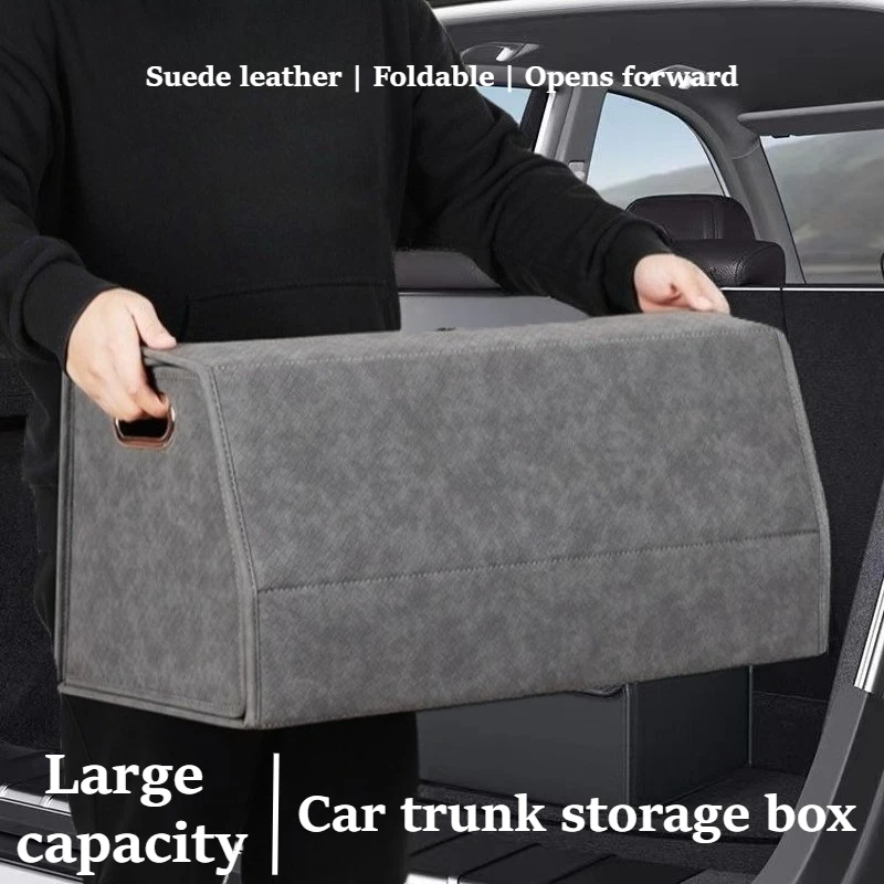 Suede Leather Car Trunk Storage Box Foldable Trunk Organizer Car Accessories Interior Large Capacity Car Trunk Organizer Box