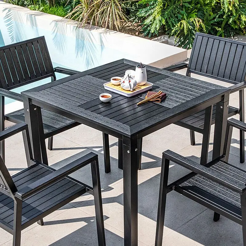 Outdoor table and chair combination courtyard balcony small coffee  table and chair anticorrosive outdoor plastic-wood table