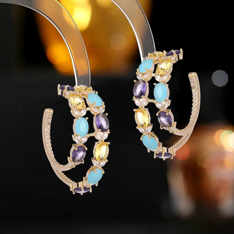 Bilincolor Zircon Inlaid New Round C-ring Earrings for Wedding or Party