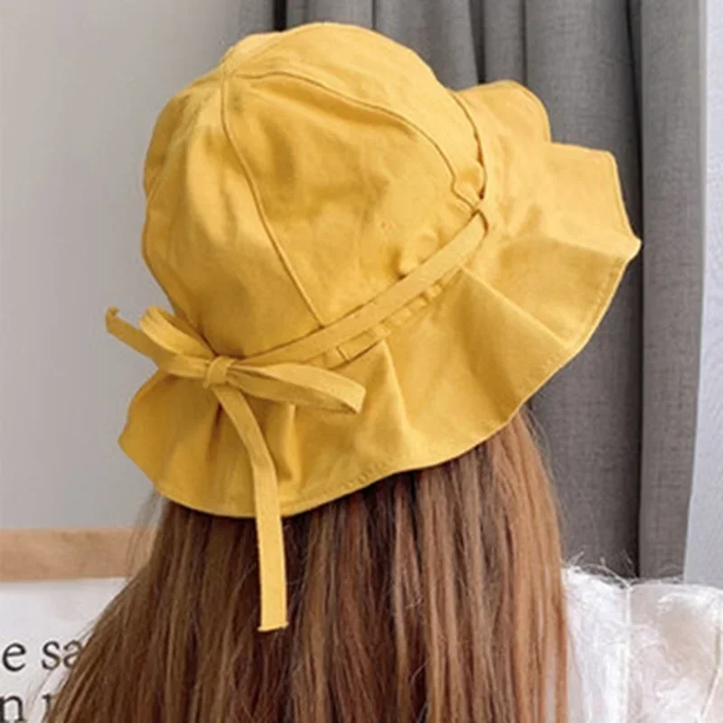 Cute Solid Color Anti-UV Summer Sun Caps Beach Bow Hats Bucket Hat Summer Cotton Material Fashion Accessories Creative Gifts Hat