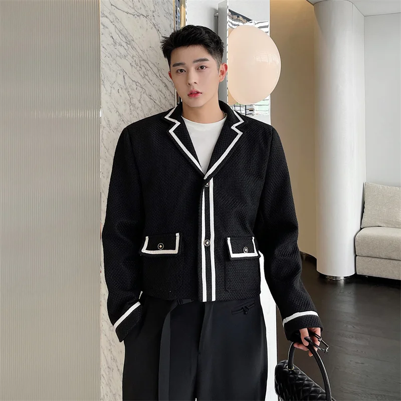 Autumn and winter dark nightclub high-end suit, men's and women's small fragrance style jacket, retro casual color blocked suit