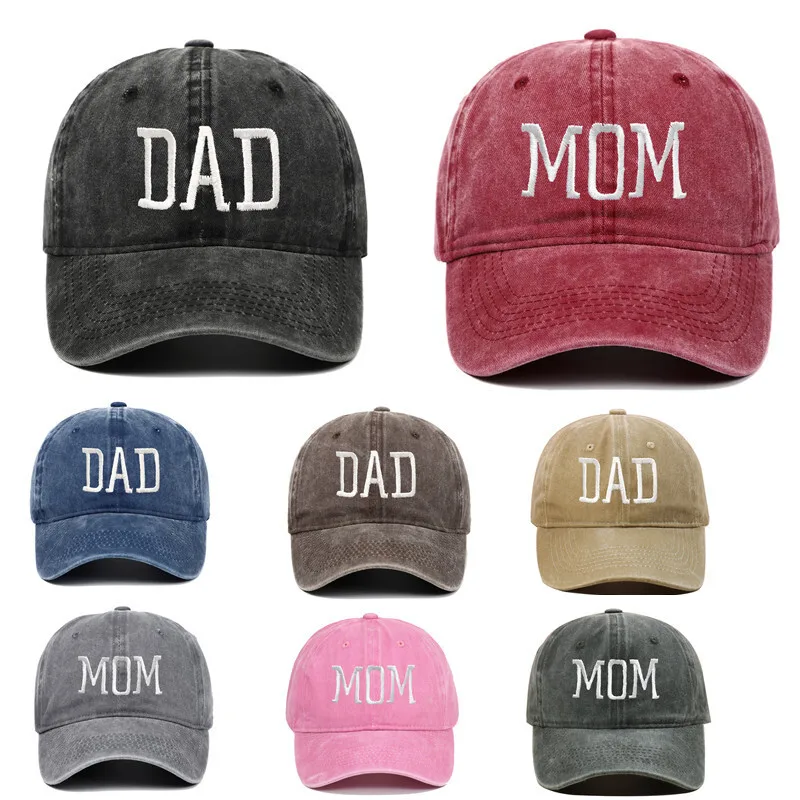

Washed Cotton DAD MOM Embroidered Baseball Sports Casual Duckbill Cap Trendy Sun Hat