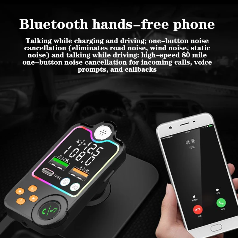 Bluetooth 5.0 Car FM Transmitter Dual USB Car Charger PD Type-C Fast Charging Wireless Handsfree Call Audio Receiver MP3 Player