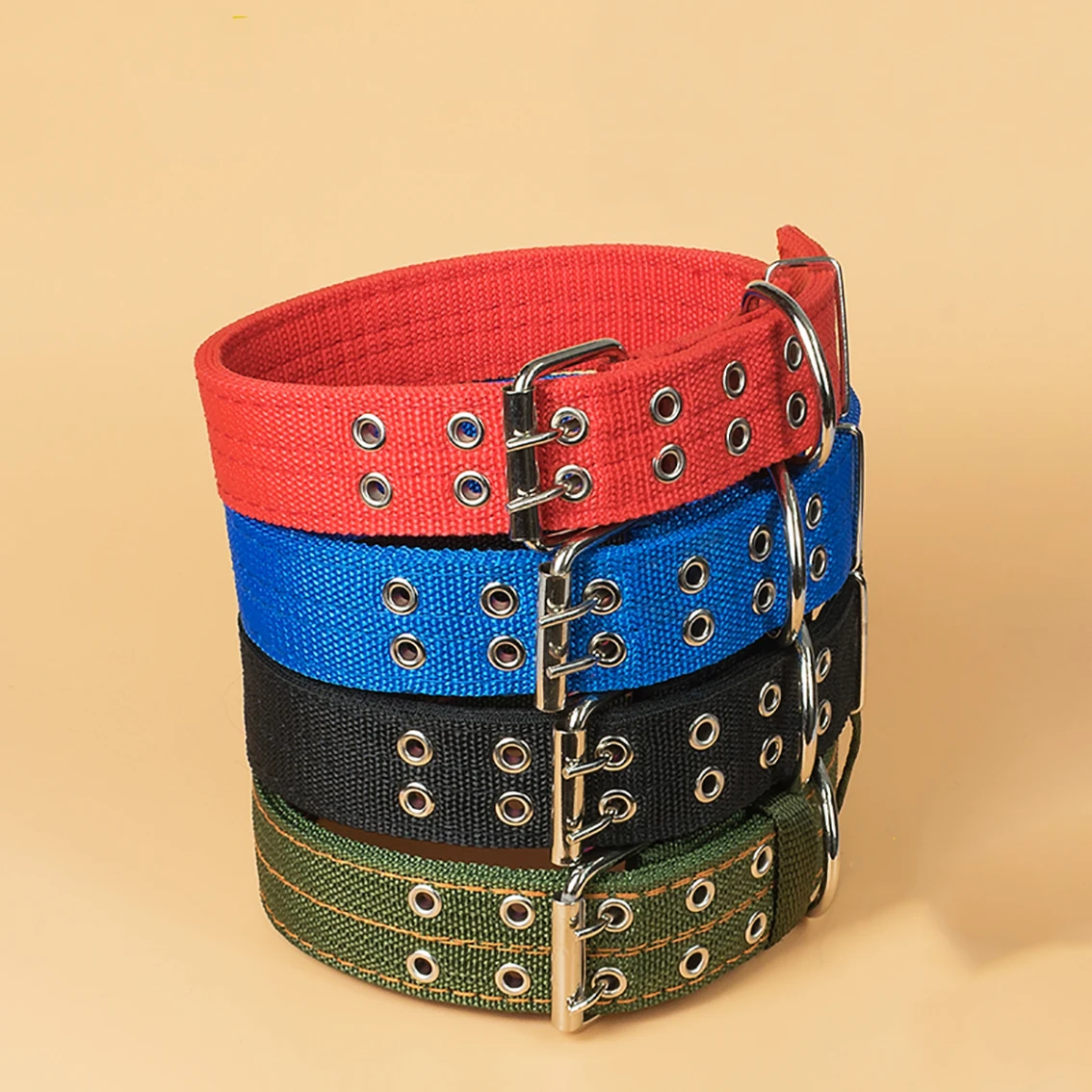 1Pcs Nylon Dog Collar Single/Double Row Adjustable Buckle Pet Collar For Small Medium Large Dogs Blue/Green/Red/Black