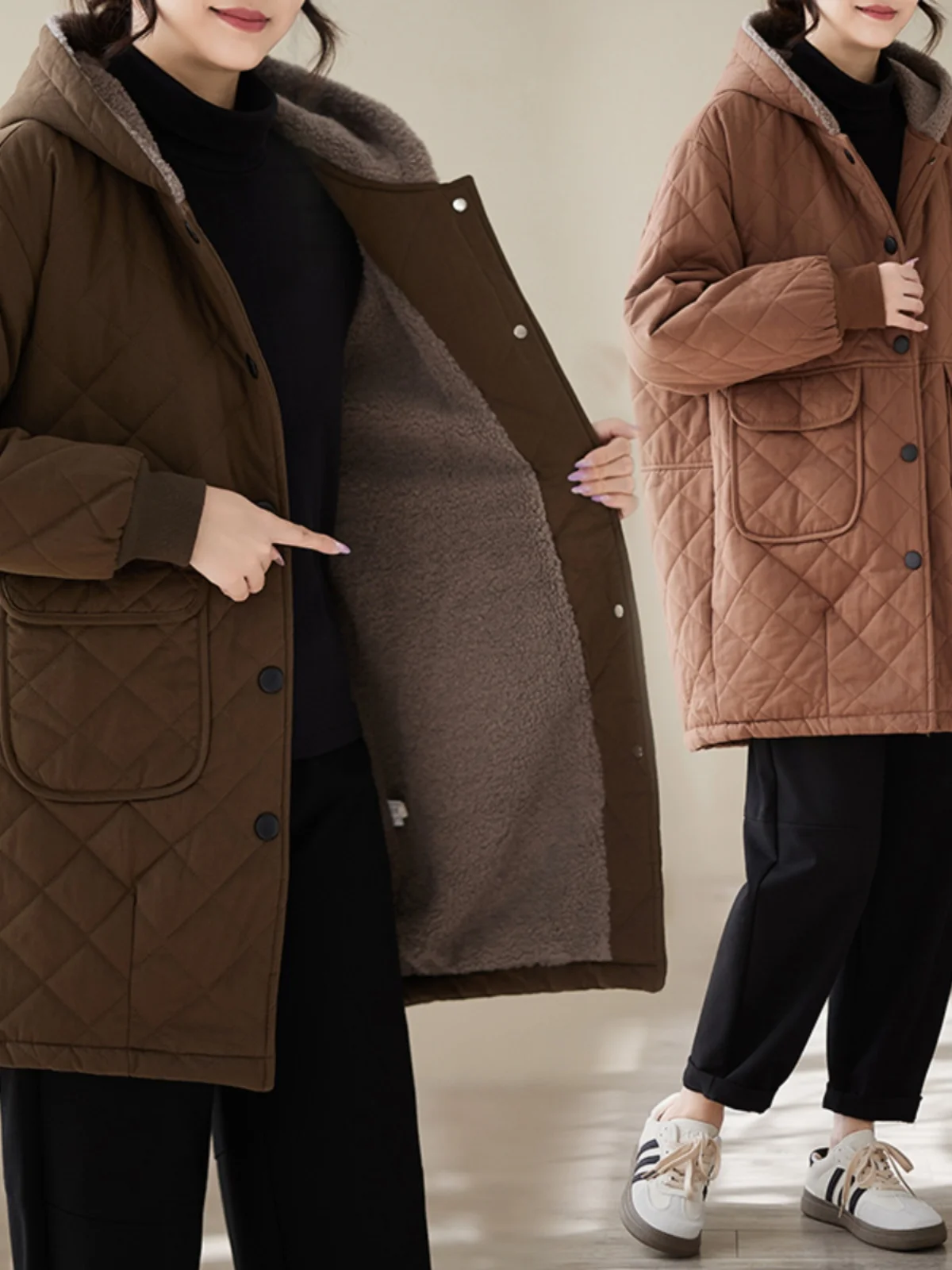 

Женское бархатное пальто Thiened Cotton Jaet в стиле ретро с капюшоном, длинное тепе пальто на пуговицах для женщин среднего возраста