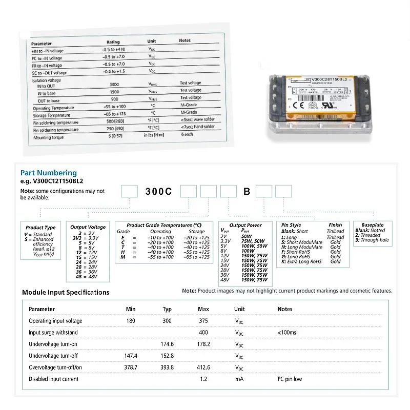Nuovo e testato Garanzia OK Modulo convertitore DC-DC V300C28T150BL2 da 180 giorni