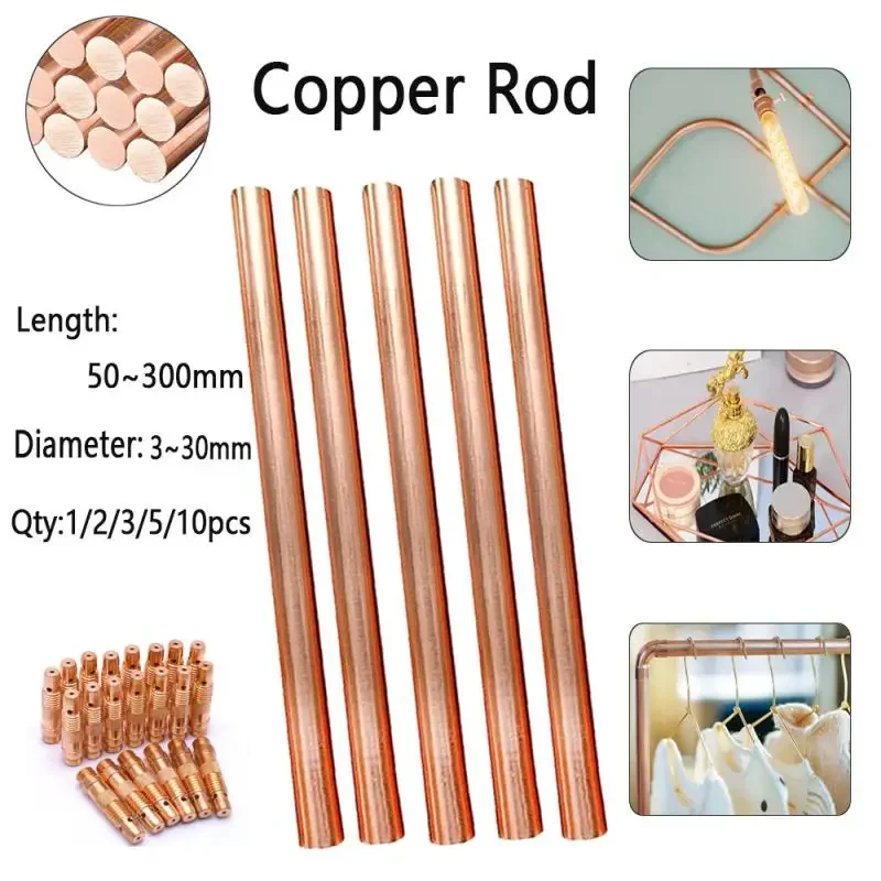 10-1pcs Dia 3-30mm Coppers Rod Bar Solides Tool Metal for Various Shaft DIY Craft Model Plane Ship Cars Knife Handles L:50-300mm