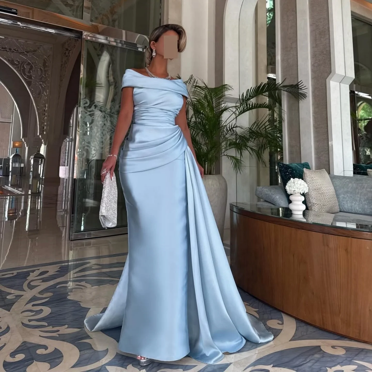Abiti da sera blu con spalle scoperte Maniche lunghe Abiti da sposa Macchia Abito da ballo Paillettes Abito da festa con perline Personalizzato 2025